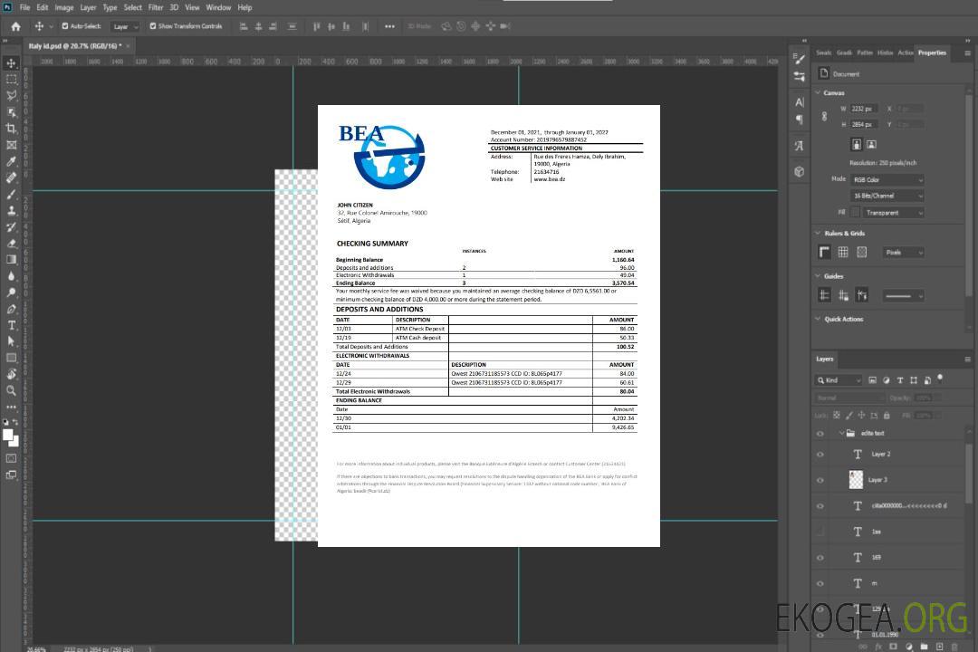 Algérie Relevé bancaire de la Banque extérieure d'Algérie w1 template Algérie Relevé bancaire de la Banque extérieure d'Algérie w1 template